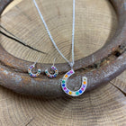 Sterling Silver Horseshoe Necklace with Rainbow Cubic Zirconia