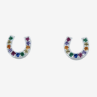 Sterling Silver Horseshoe Earrings with Rainbow Stones