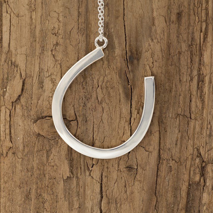 Sterling Silver Large Horseshoe Pendant Necklace - Gallop Guru