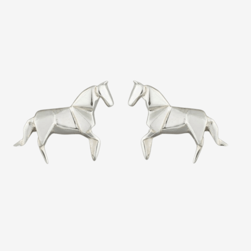 Sterling Silver Origami Design Horse Stud Earrings - Gallop Guru