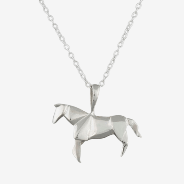 Sterling Silver Origami Inspired Style Horse Equestrian Necklace - Gallop Guru