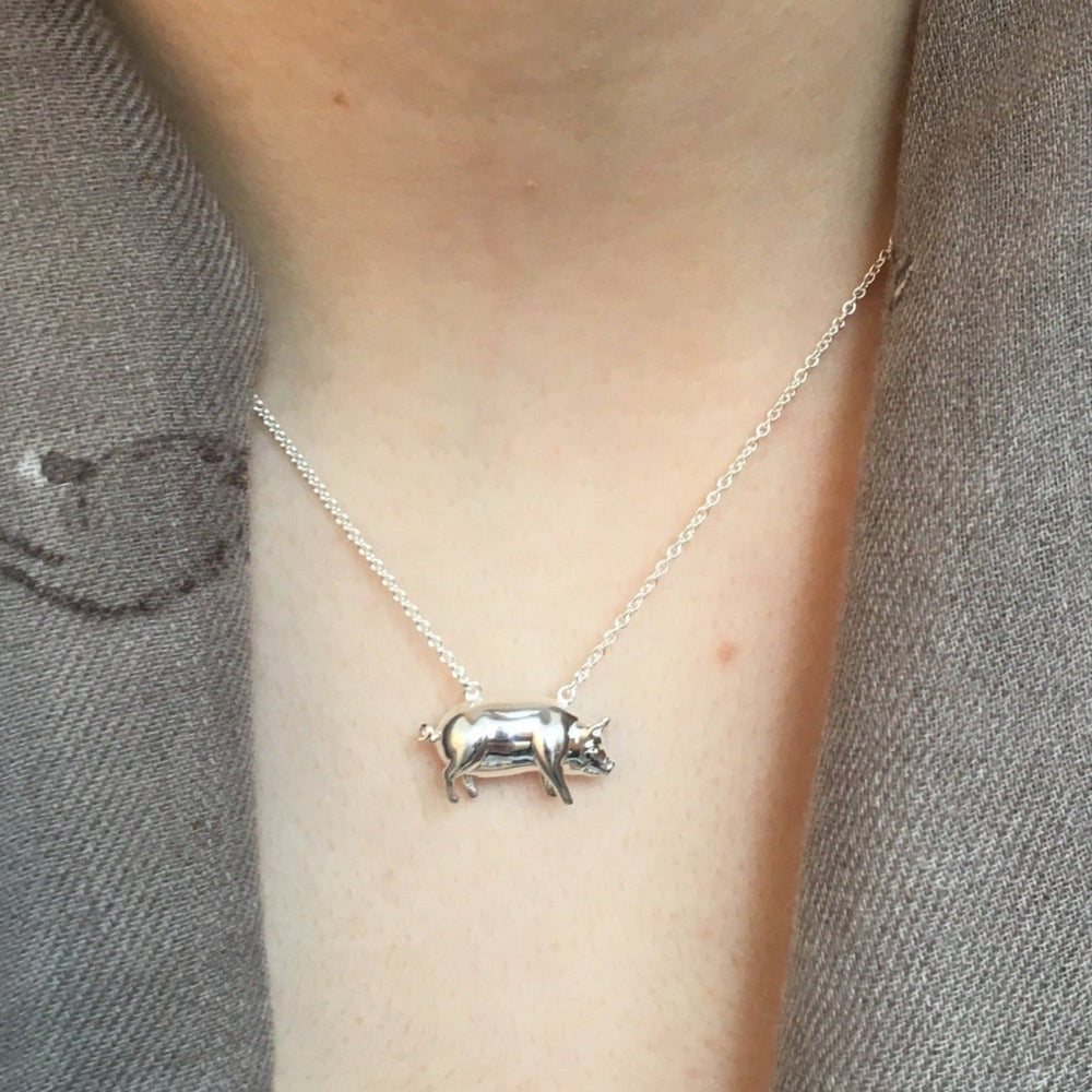 Solid Pig Necklace | Sterling Silver | Gallop Guru