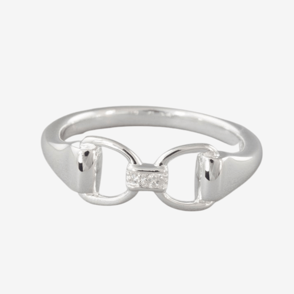 Sterling Silver Sparkly Snaffle Bit Equestrian Ring with Cubic Zirconia by Gemma J - Gallop Guru