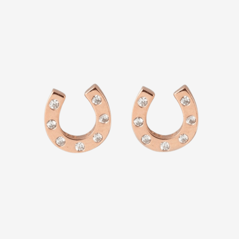 Sterling Silver with 14ct Rose Gold Sparkly Horseshoe Equestrian Earrings by Gemma J - Gallop Guru