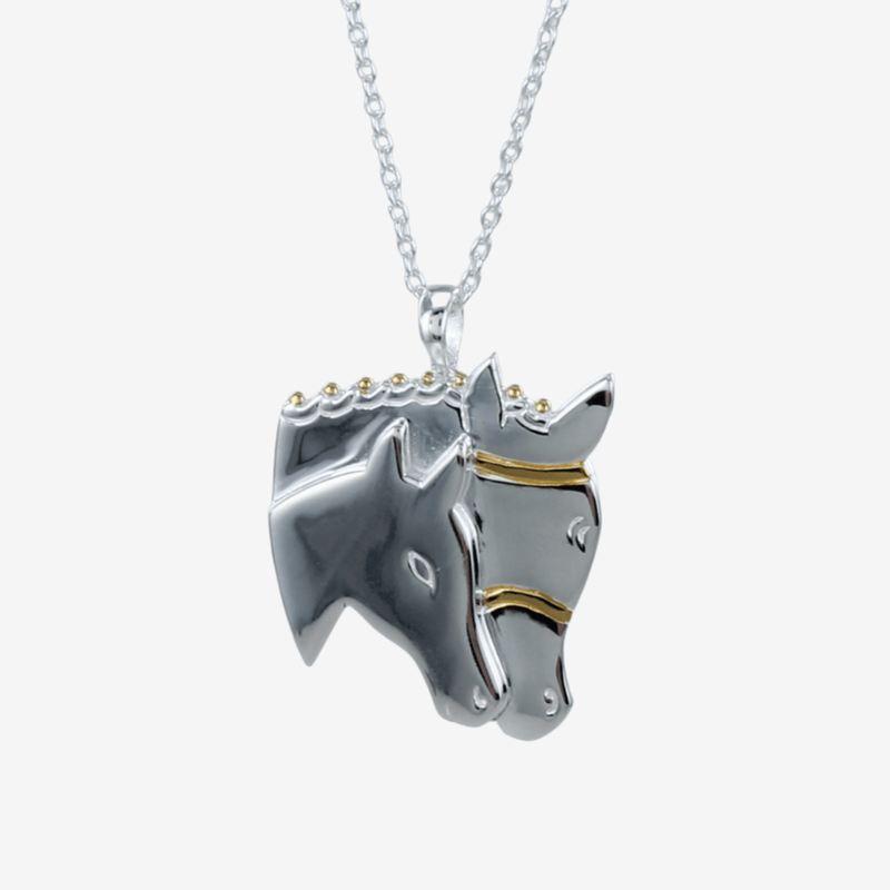 Sterling Silver with 18ct Gold Mare and Foal Head Necklace - Gallop Guru