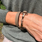 Taupe Genuine Leather and Rose Gold Plate Equestrian Snaffle Bracelet by Dimacci - Gallop Guru