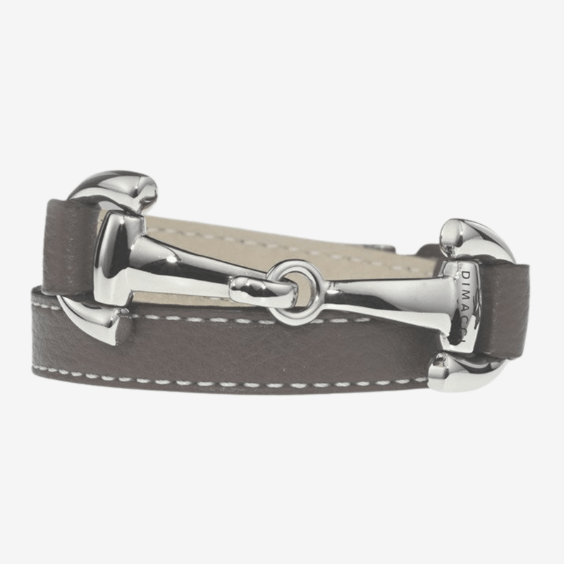 Taupe Genuine Leather and Steel Snaffle Bracelet - Gallop Guru