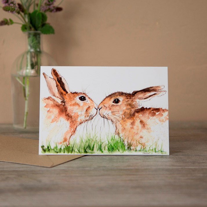 The Kiss' Hare Watercolour Greeting Card - Gallop Guru