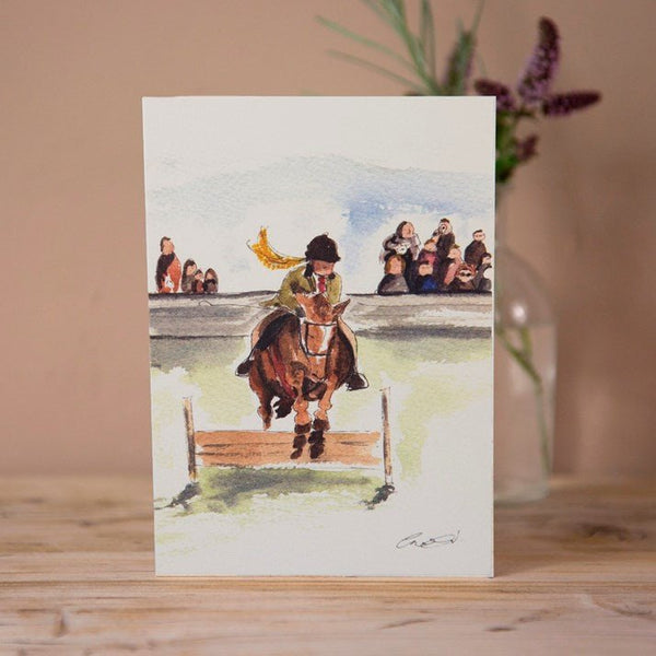 Top Showjumper Watercolour Greeting Card - Gallop Guru