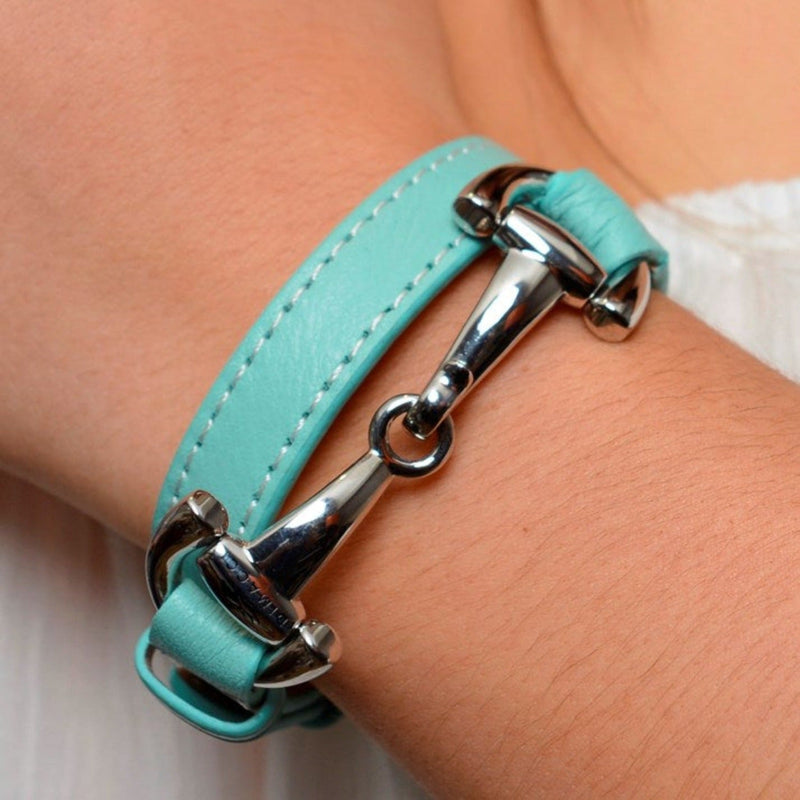 Turquoise Genuine Leather and Steel Equestrian Snaffle Bracelet by Dimacci - Gallop Guru