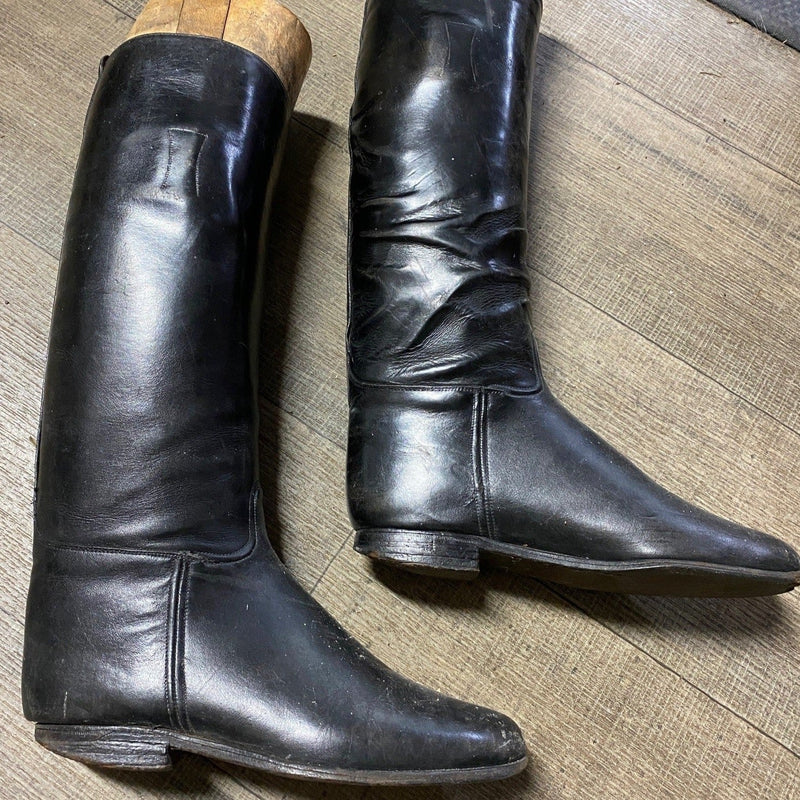 Vintage Black Leather Ladies' Riding Boots and Wooden Lasts - Gallop Guru