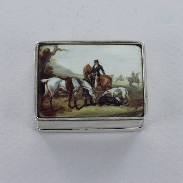 Vintage Silver Equestrian Scene Enamel Pill Box - Gallop Guru
