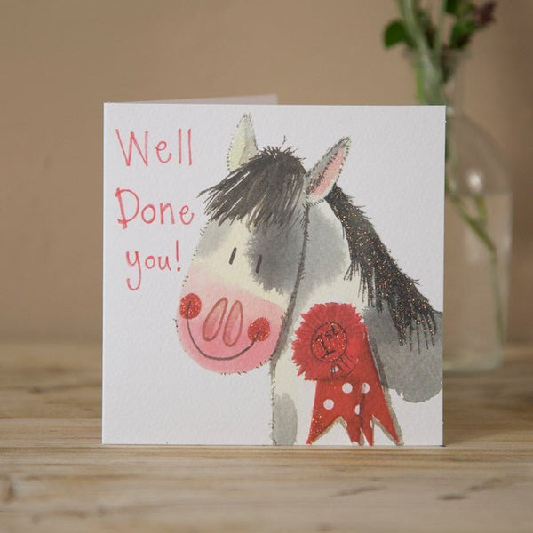 'Well Done' Sparkle Horse Greeting Card by Alex Clark - Gallop Guru