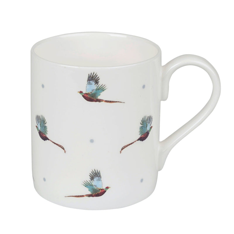 White Bone China Flying Pheasant Mug by Sophie Allport - Gallop Guru